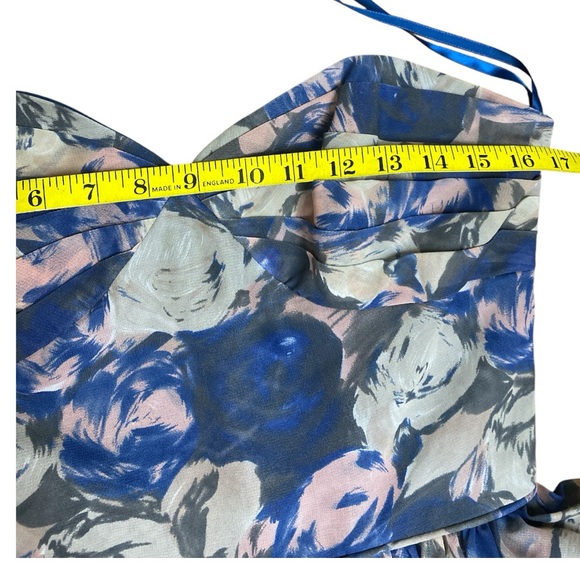 Unique Vintage Chic Strapless Floral Dress Blue Pink Size Medium Cottage Core - Picture 9 of 11